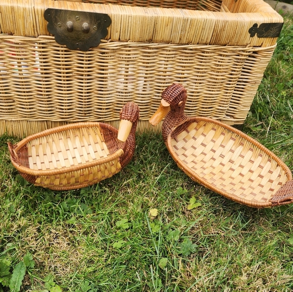 Vintage Duck Wicker Basket Lot Woven Rattan Plant Basket French Country Kitchen - Picture 1 of 9